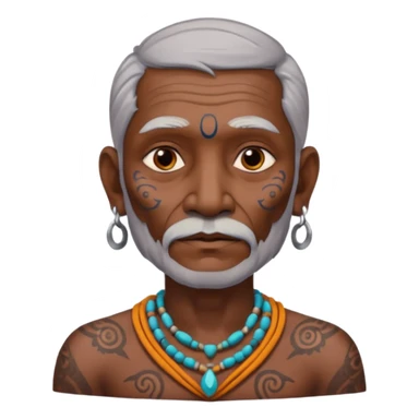 ancient indian old man with tatooed on neck and face sticker