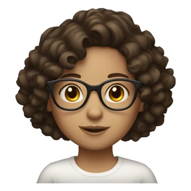 girl with glasses, brunette curly short hair, white skin, brown eyes sticker