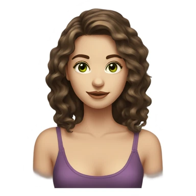 pretty girl with medium length a little bit dark wavy brown hair green eyes light skin sticker