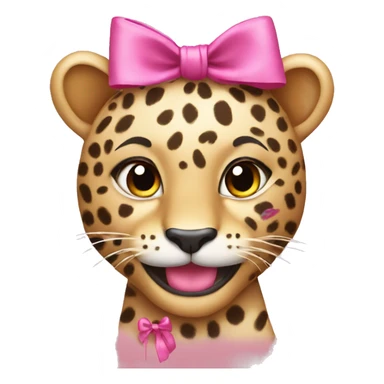 pink leopard smiling  with a bow on her head  sticker
