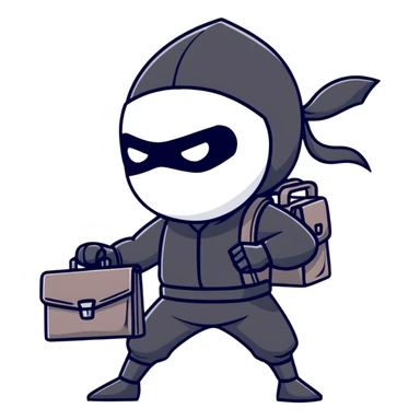 black ninja with briefcase, stealthy pose sticker