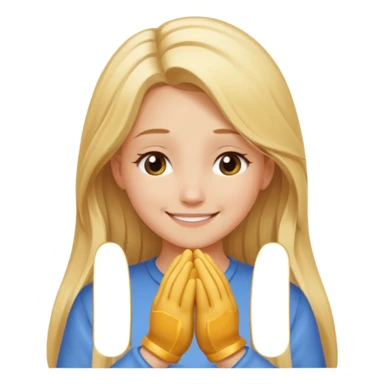 Girl with long blonde hair smiling with chin resting on flat hands facing down sticker