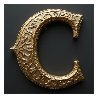 realistic letter C styled with ancient Greek motifs and metallic textures, majestic and divine, referencing Chronos and the gods of Olympus, no faces or objects, just the letter C sticker