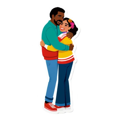 Taller African American man hugging mexican woman sticker