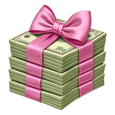 Stack of money with pink bow sticker