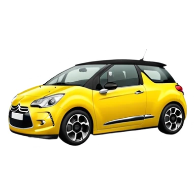 Yellow car Citroen DS3 with black roof like from car catalog  front left side mirror of the car is chrome sticker