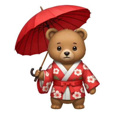 Bear with red umbrella, wearing kimono sticker