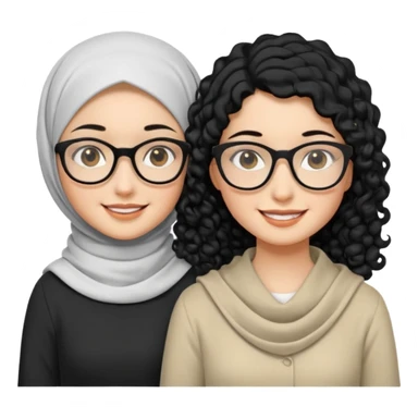 White hijabi girl with black eyes with another girl have long black hair wearing glasses with  another another girl have curly short  honey hair and wearing white glasses  sticker