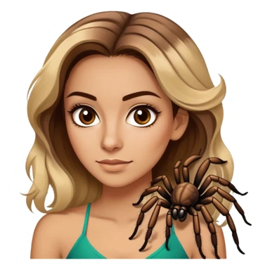 Attractive Mexican woman in her 20s with brown hair with a little blonde highlights, with a tarantula sticker