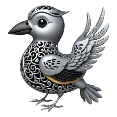 Black and silver filigree bird, 3D, extremely detailed design sticker