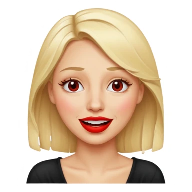 blonde having crying tears from hard laughter. really happy in general, happy eyes. red lipstick sticker