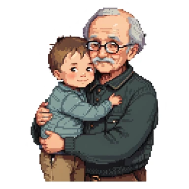 small kid hugging their granddad, warm and affectionate sticker