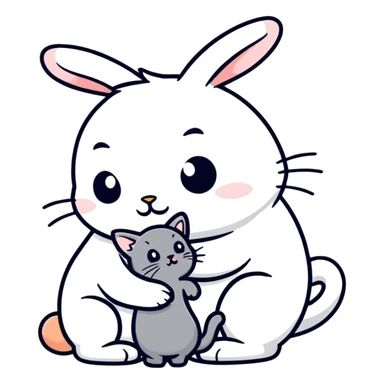 Bunny kissing cat sticker