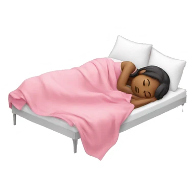 A girl sleeping on a bed under a pink blanket  sticker