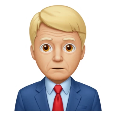 an ugly old orange man with a blonde toupee and a blue suit with a white undershirt and a red tie sticker