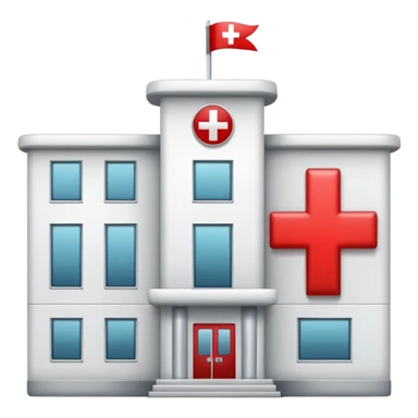 A hospital building with a red +. In PNG format. sticker