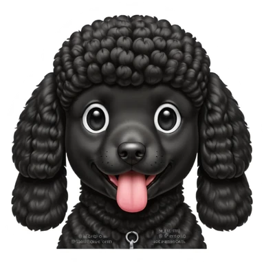 A high-resolution square-format digital illustration of a black poodle in a clean, semi-realistic style. The poodle is shown from the chest up, facing forward with a slight tilt of the head to the left, tongue out playfully. sticker