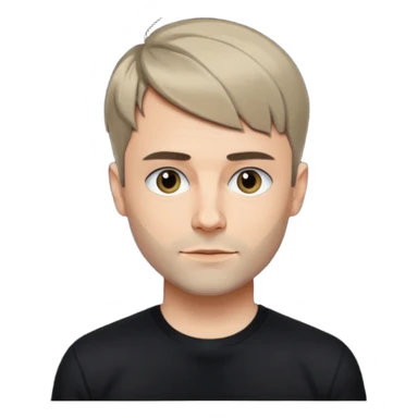 Oliver Riedel, cool, collected vibe, short hair, black shirt sticker