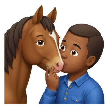 Black guy kissing on the lips with horse with down syndrome sticker