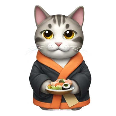 cat wearing a big coat eating sushi sticker