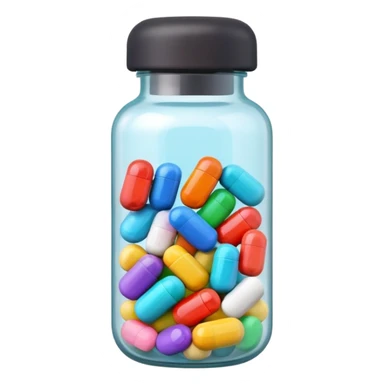 pills in bottle, 3d cartoon style, memoji style. sticker