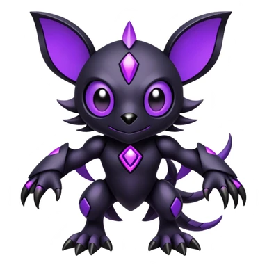 Modern futuristic black dark fakemon-creature with purple accents sticker