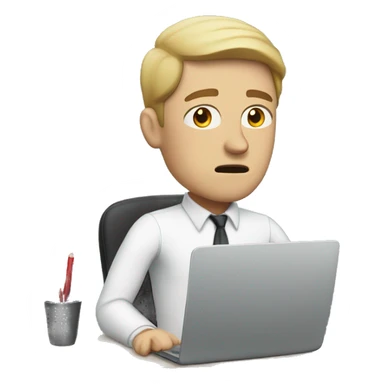 white man sitting at desk, working at computer looking frustrated sticker