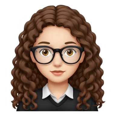 white teen girl with long brown curls, hazel eyes, and black frame glasses sticker