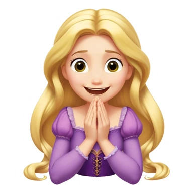Cinematic Playful Rapunzel Portrait Emoji, Giggling as Pascal sits atop her head, hands cupped over her mouth in a moment of pure joy, her radiance shining through, utterly enchanting! sticker
