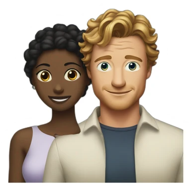 Simon Baker with blue eyes hug a black girl brown eyes and sblack hair in a bun sticker