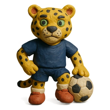 claymation style leopard wearing a navy soccer uniform sticker