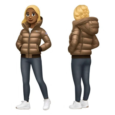 Fais moi un bitmoji avec un ensemble sport, une doudoune type moncler, avec un vue de ville et une montre et chaîne en diamant mais avec la peau bronzé sticker