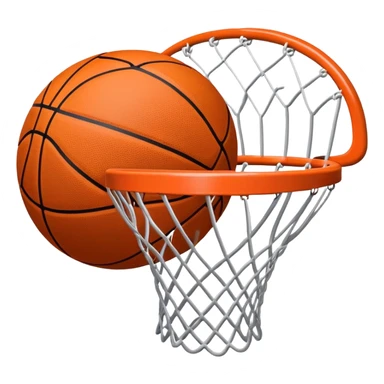 A close-up of a basketball shield and hoop with the ball swishing through the net, captured mid-air. The background emphasizes the tension and excitement of the moment, with the rim and net in sharp focus, showcasing the precision and skill of the sport. sticker
