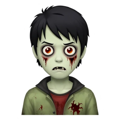 Boy, zombie, black hair, medium long, emo, shaggy, dark, spooky, creepy expression emoji | AI Emoji Generator sticker