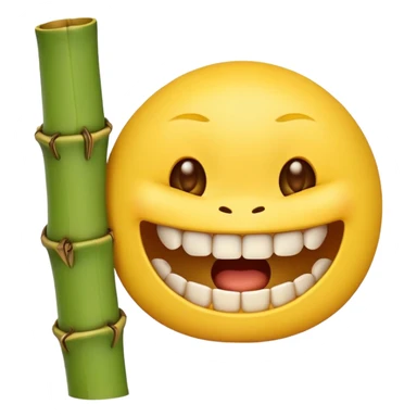 yellow emoji face biting on bamboo muzzle with teeth visible sticker