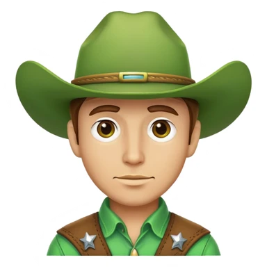 Cowboy face with a bright green cowboy hat sticker