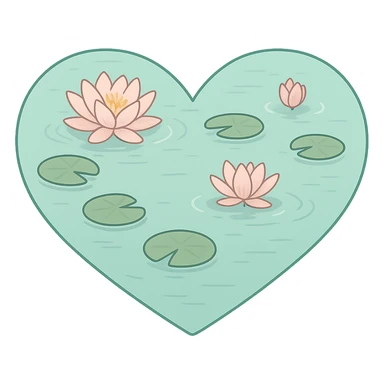 heart with a tranquil lotus pond, clean digital illustration sticker