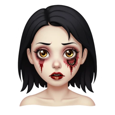 Make an emoji of a zombie woman with black hair, almond-shaped brown eyes and a labret piercing on her left lip. sticker