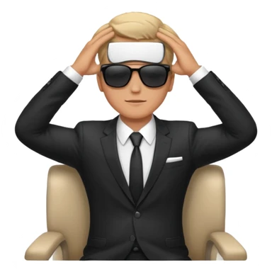 white man in formal suit wearing sunglasses resting with hands behind head sticker