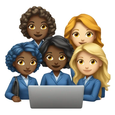 team of 6 white race girls with laptops of Learning and Development in company sticker