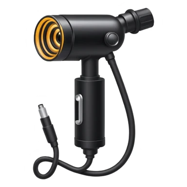 Apple emoji style icon of an endoscope. A minimalist coiled black tube ending in a glowing camera tip. Glossy, rounded, isolated on white background. sticker