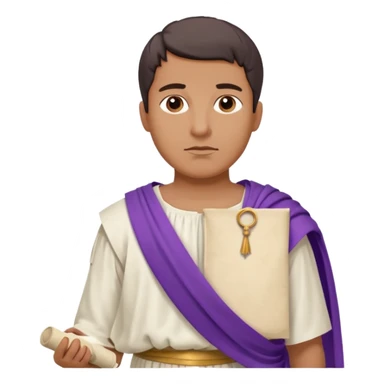 An emoji portrait of a Roman nobleman. He wears a white toga with a purple border. He has a serious, dignified expression and holds a scroll. sticker