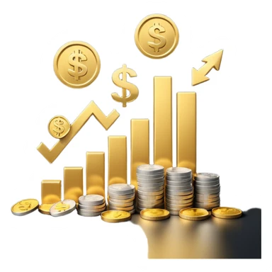 3D emoji-style bar chart showing $10K → $800 and $20K → $1,600 returns, coins and dollar signs flying upward, minimalist light background sticker