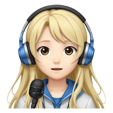 Ruko Yokune, anime-style character with long hair, headphones, and a microphone, cute expression sticker