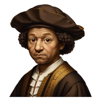 Cinematic Realistic portrait of Rembrandt, shown as a master artist with deep, introspective eyes and richly detailed period clothing, rendered with dramatic chiaroscuro lighting that emphasizes his legacy sticker