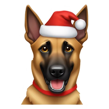 Belgian Malinois shepherd dog wearing a Santa Claus hat sticker
