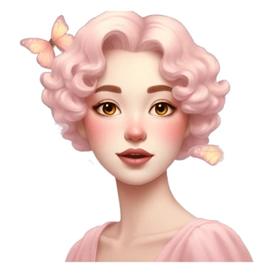 Gorgeous pastel lady with blushing face and butterflies aesthetic trending style sticker