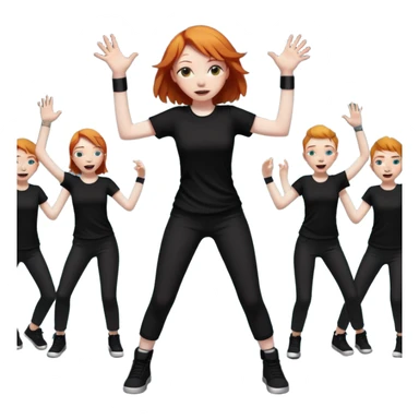 Ginger girl dancing at a rave. Full body, wearing dark colours give her loads of arms sticker