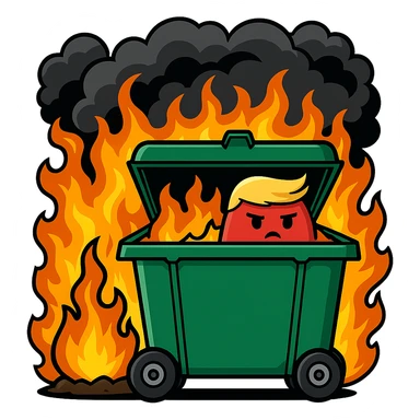 Add much more fire and thick smoke to the background, keep the Trump-poop combination clear, in the style of sticker. Remove the background. sticker