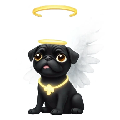 Black Pug with angel wings and halo sticker
